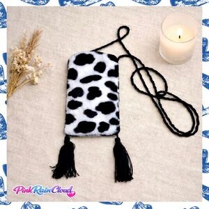 Cow Print Y2K Faux Fur Black & White Shoulder Crossbody Tassel Statement Bag